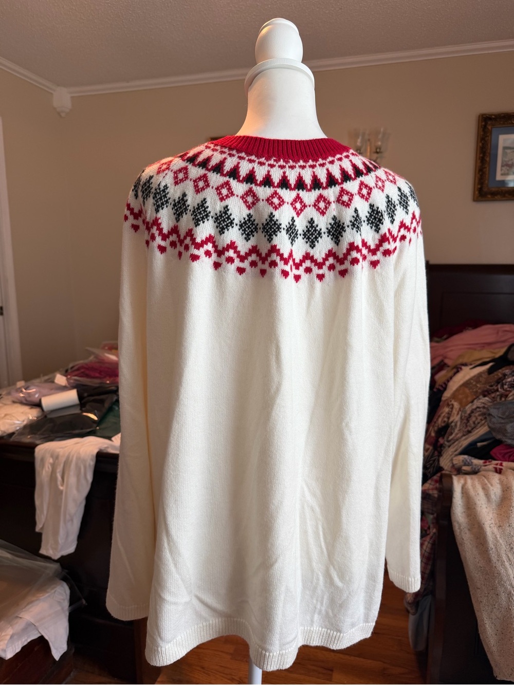 Talbots Cream Fair Isle Sweater with Red and Black Yoke - Picture 2 of 3